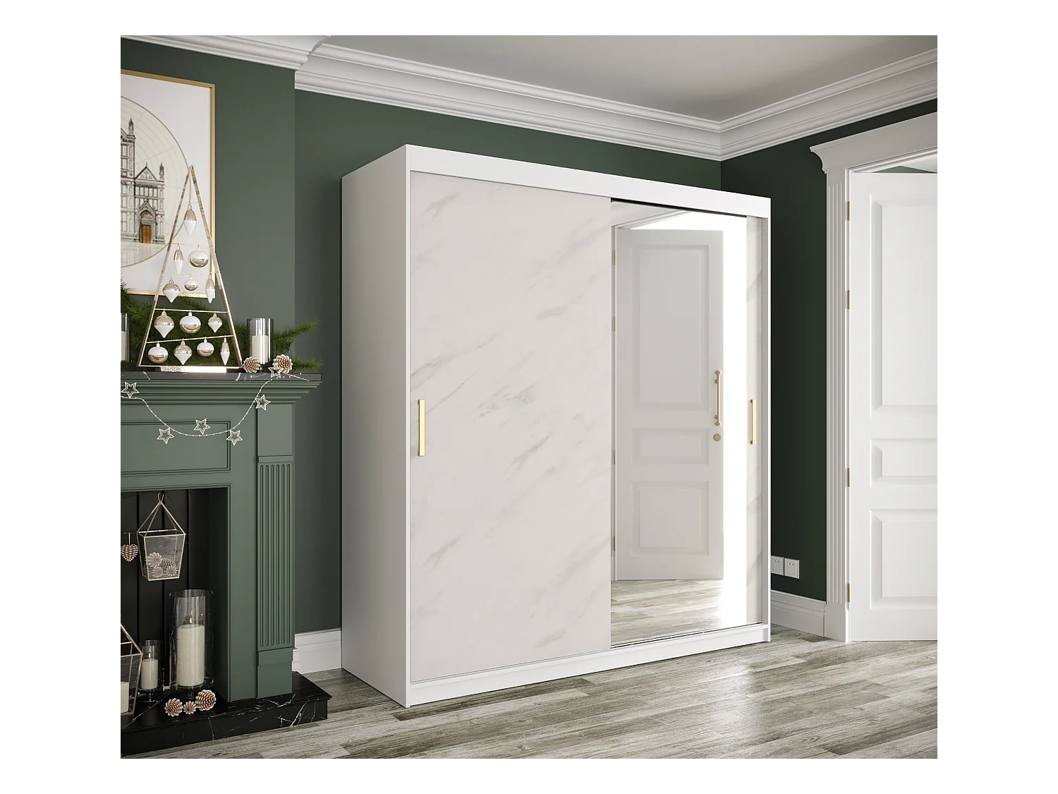 Armoire à portes coulissantes Marmur T2 200/180/62 (Blanc)