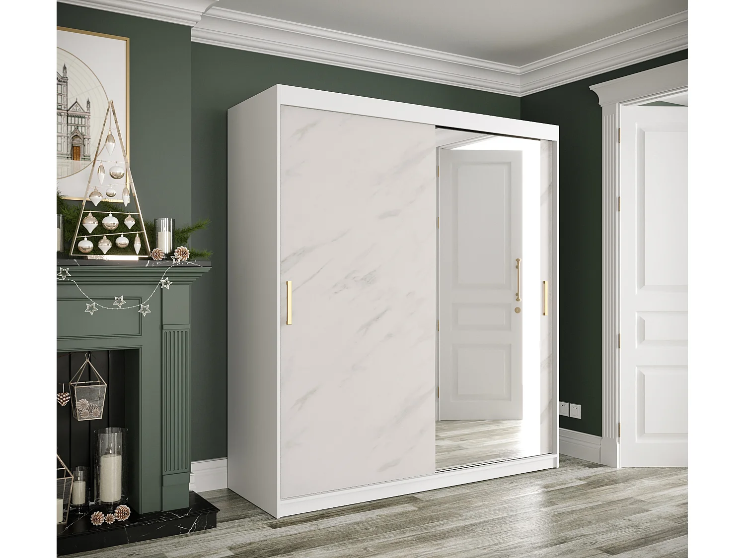 Armoire à portes coulissantes Marmur T2 200/180/62 (Blanc)