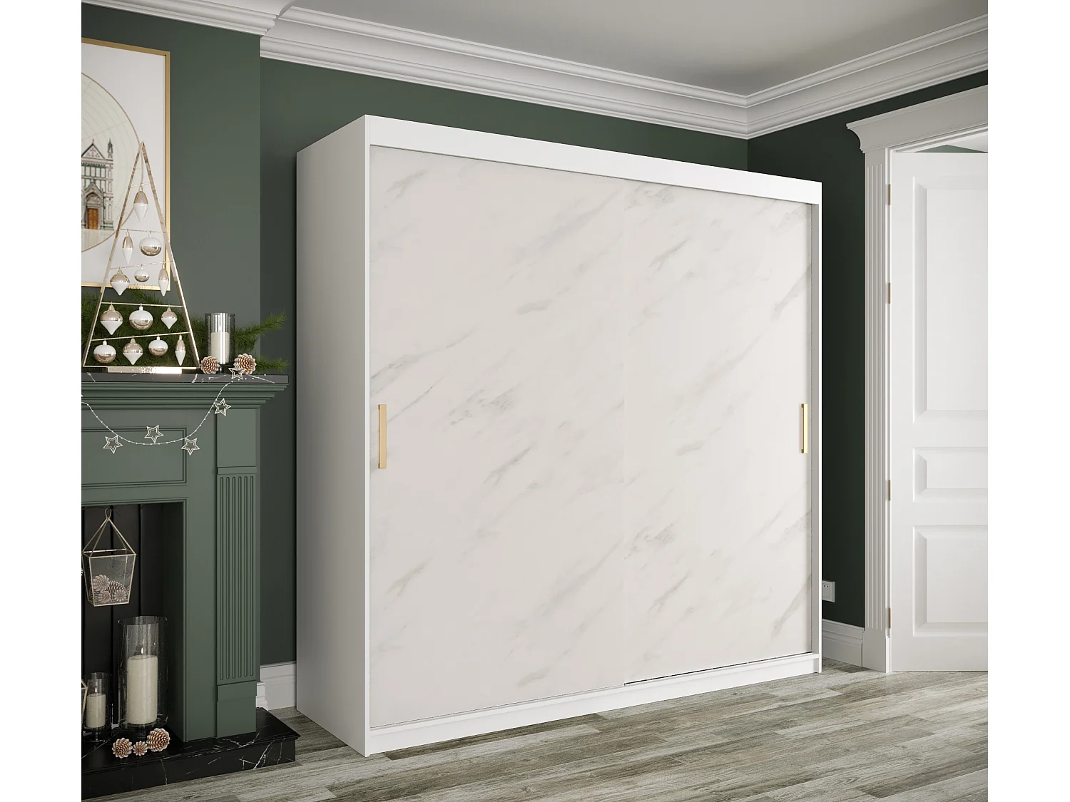 Kledingkast Marmur T 200/200/62 (Wit)