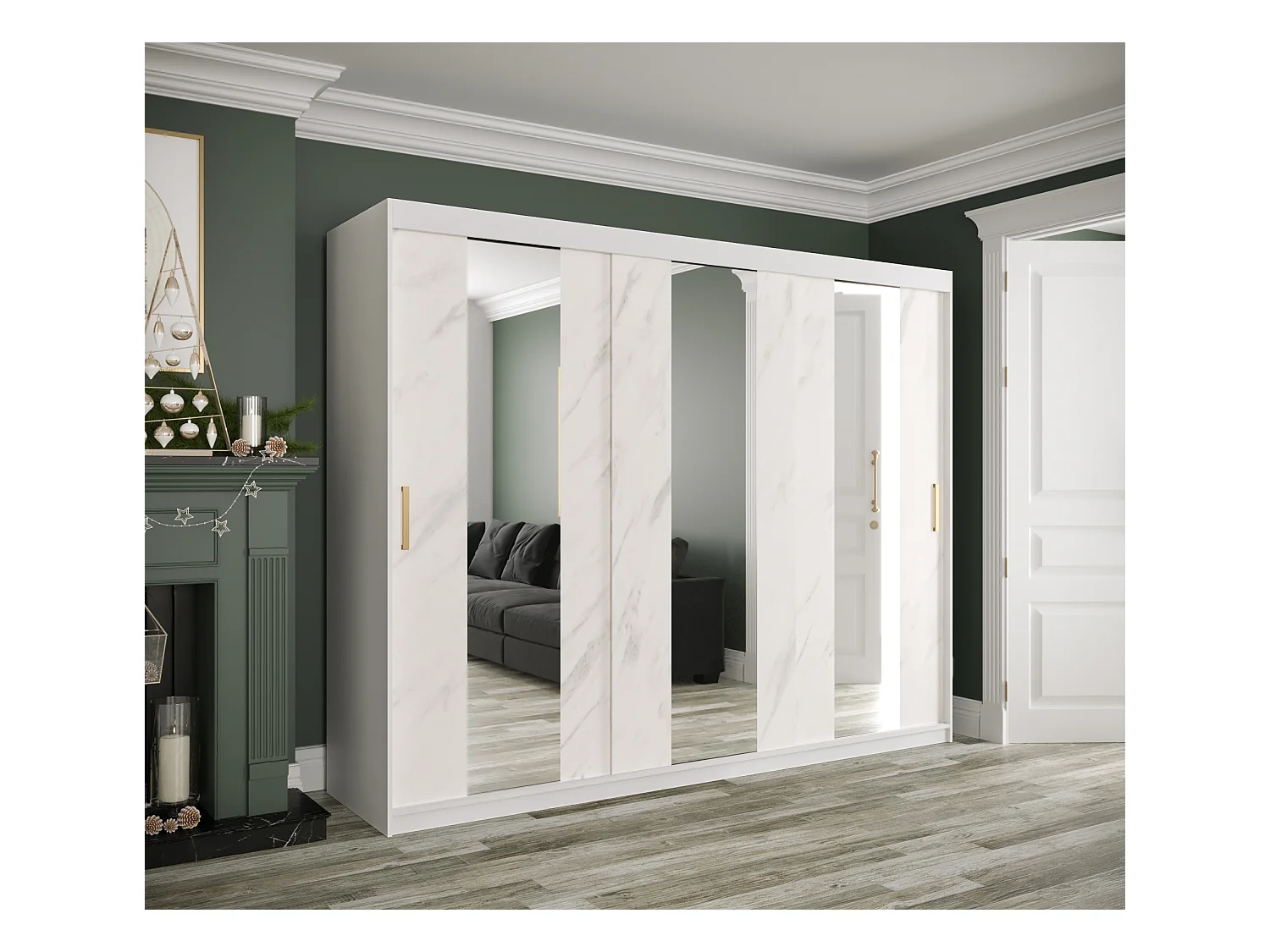 Armoire à portes coulissantes Marmur Pole 200/250/62 (Blanc)