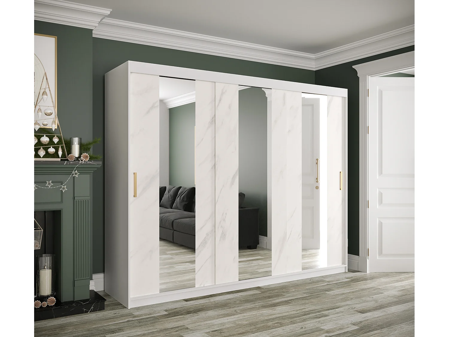 Armario de puertas correderas Marmur Pole 200/250/62 (Blanco)