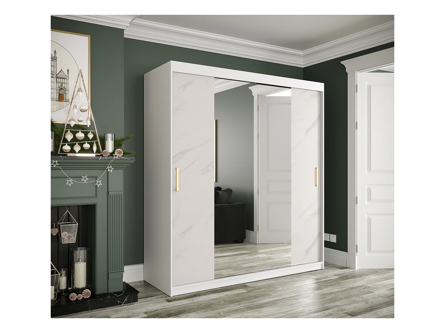 Armoire à portes coulissantes Marmur T1 200/180/62 (Blanc)