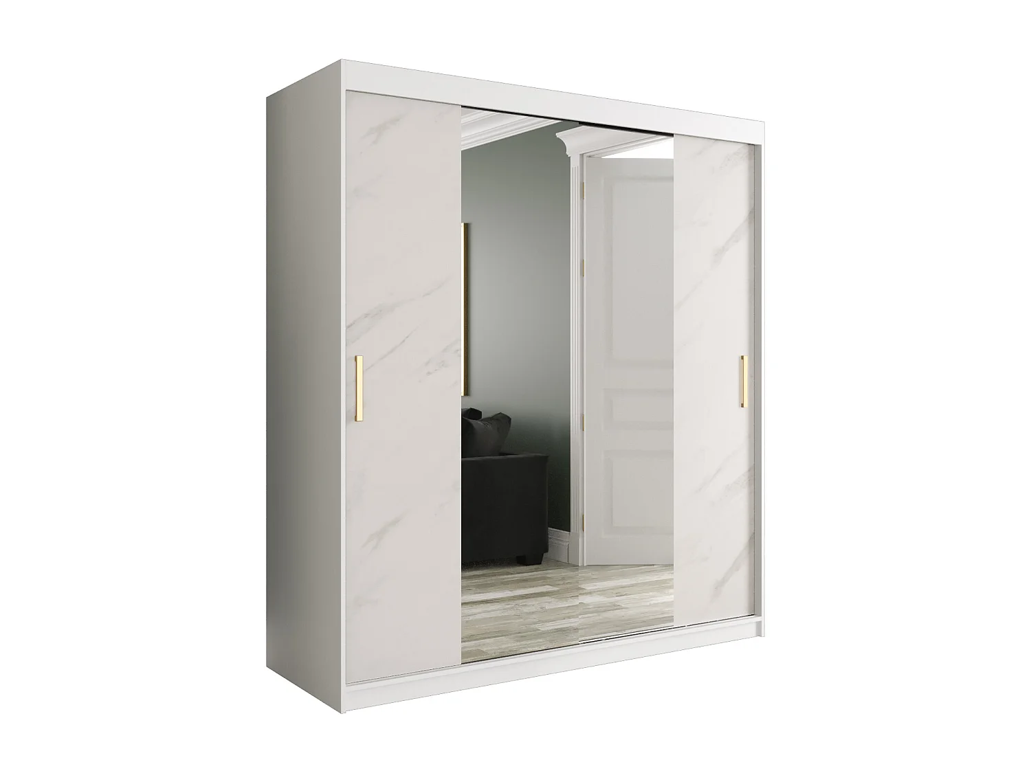 Armoire à portes coulissantes Marmur T1 200/180/62 (Blanc)