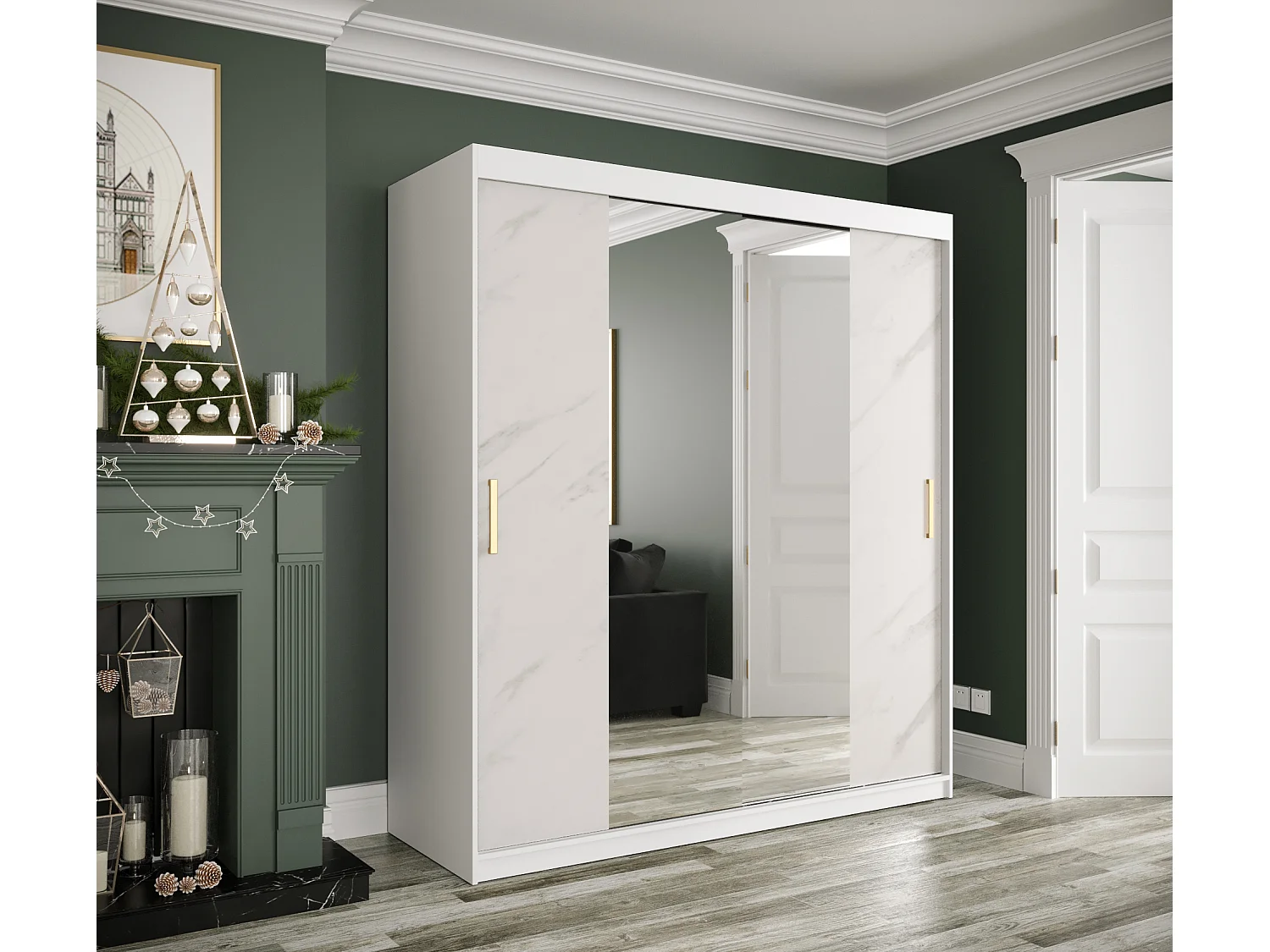 Armoire à portes coulissantes Marmur T1 200/180/62 (Blanc)