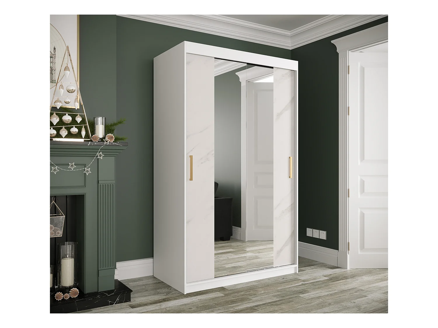 Armoire à portes coulissantes Marmur T1 200/120/62 (Blanc)