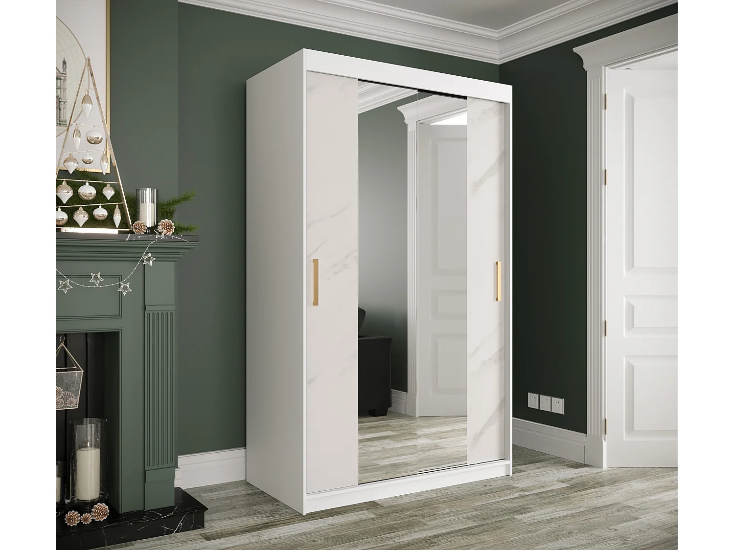 Armoire à portes coulissantes Marmur T1 200/120/62 (Blanc)