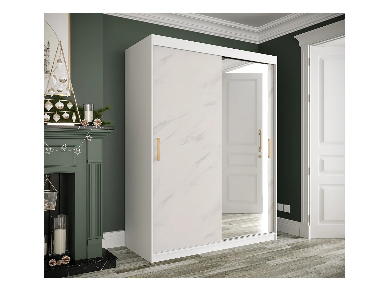 Armoire à portes coulissantes Marmur T2 200/150/62 (Blanc)