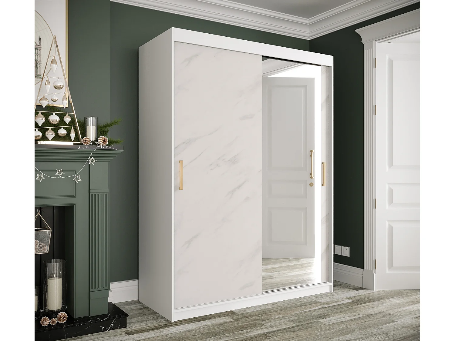 Armoire à portes coulissantes Marmur T2 200/150/62 (Blanc)