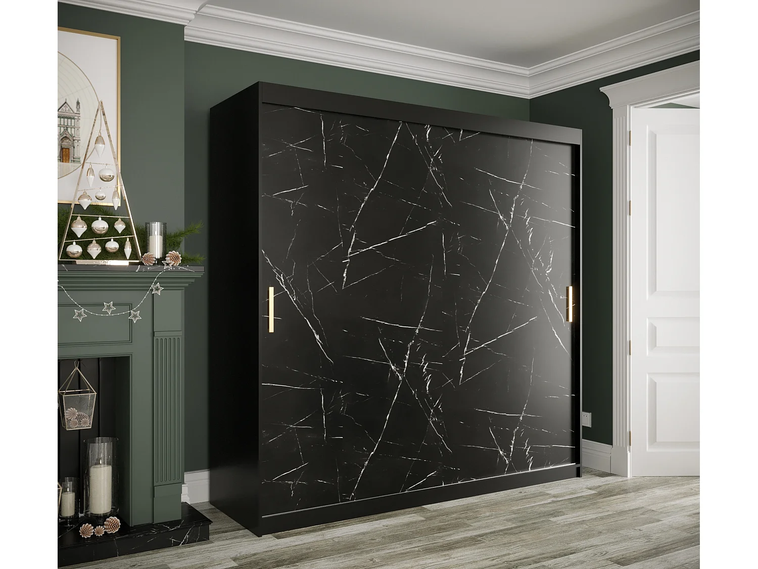 Armoire à portes coulissantes Marmur T 200/200/62 (Noir)