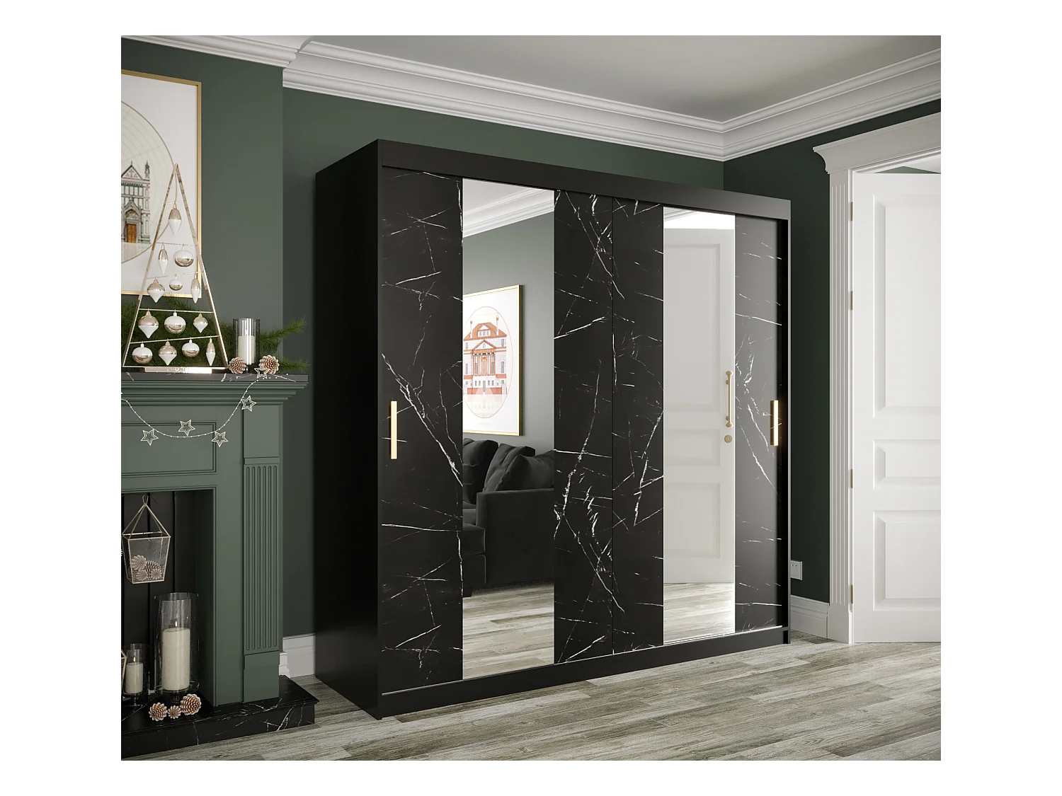 Armoire à portes coulissantes Marmur Pole 200/200/62 (Noir)