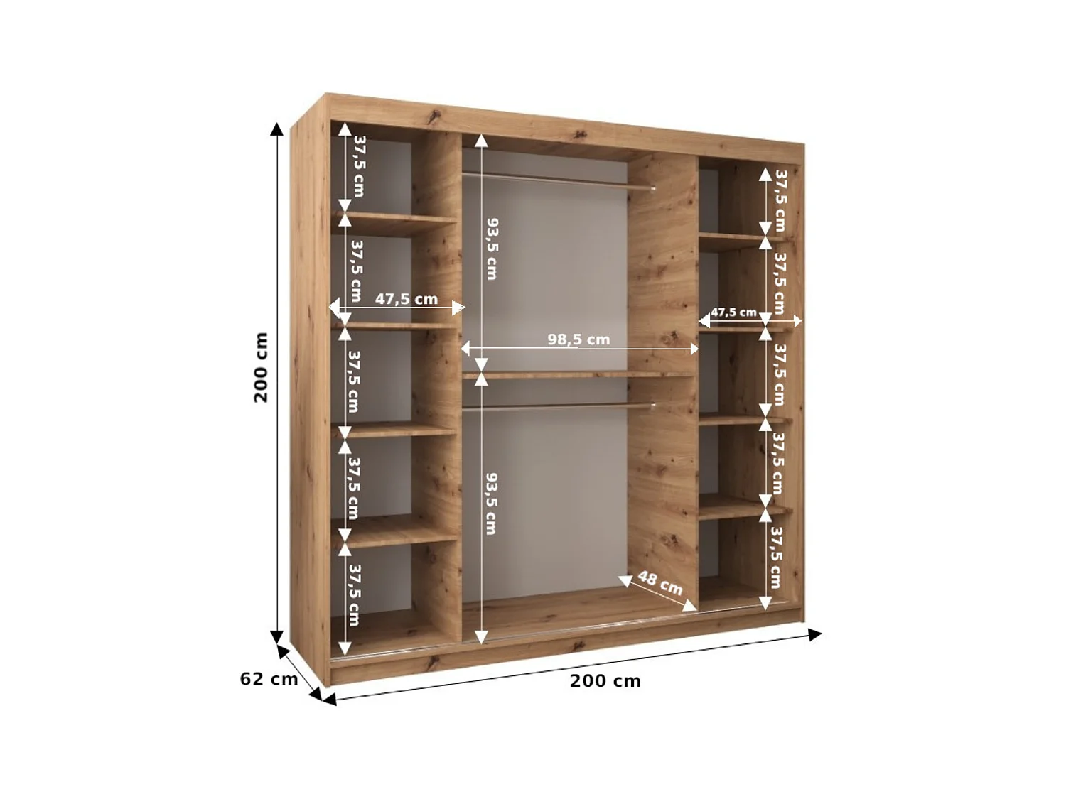 Armoire à portes coulissantes Marmur Pole 200/200/62 (Noir)