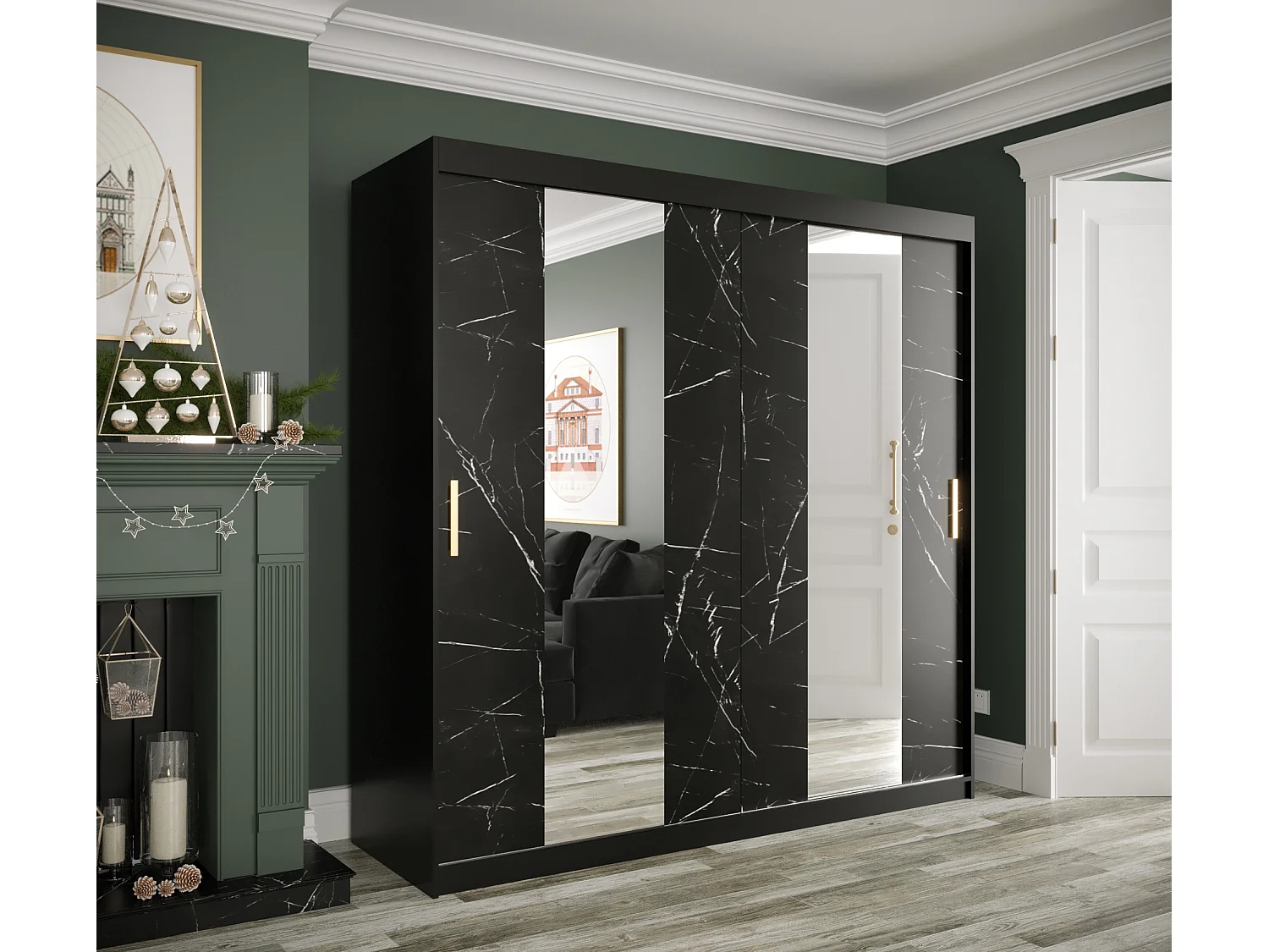 Armadio ad ante scorrevoli Marmur Pole 200/200/62 (Nero)