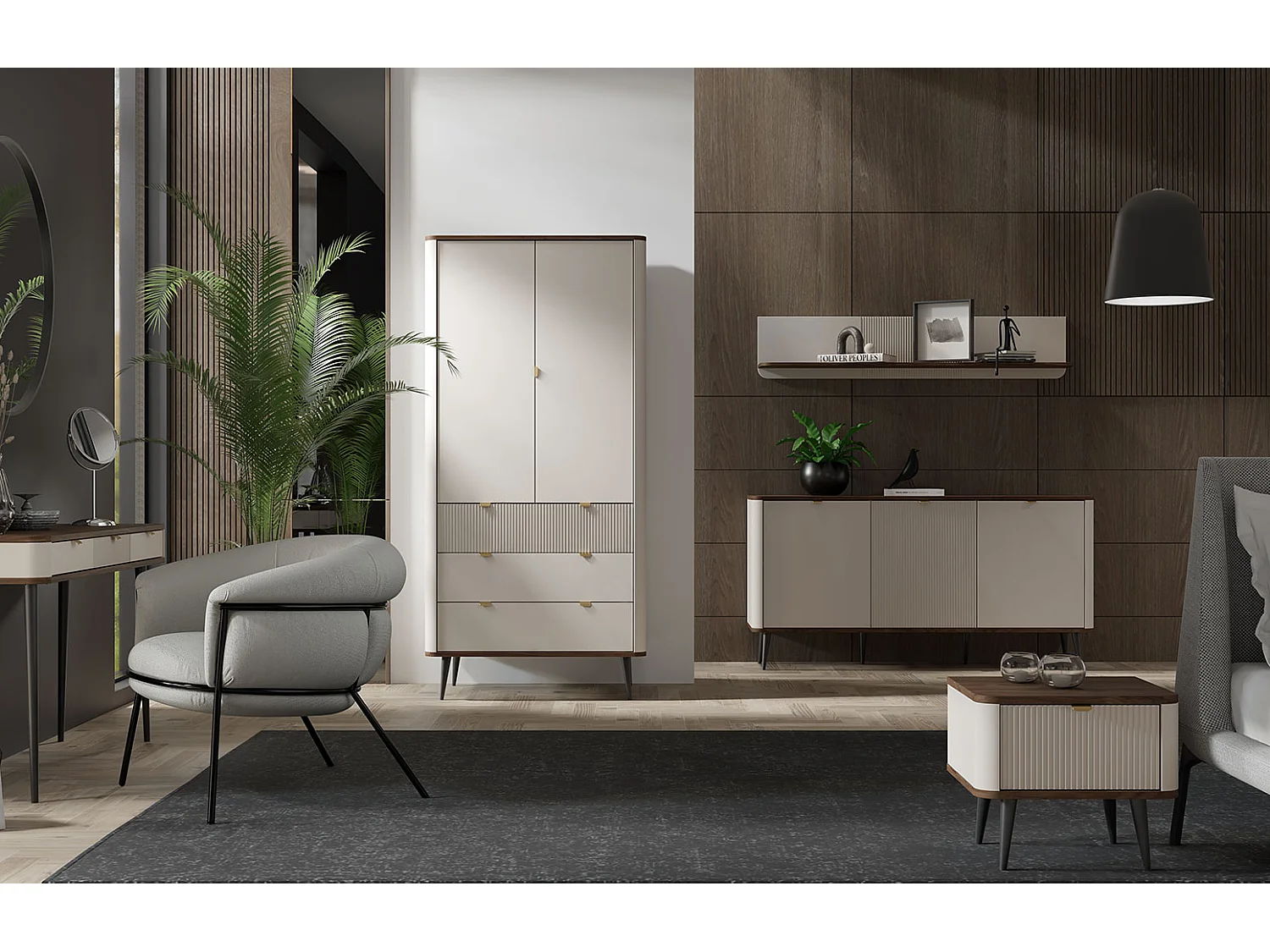 KLEIDERSCHRANK Marly Kaschmir / Walnuss 90 / 60 / 191cm