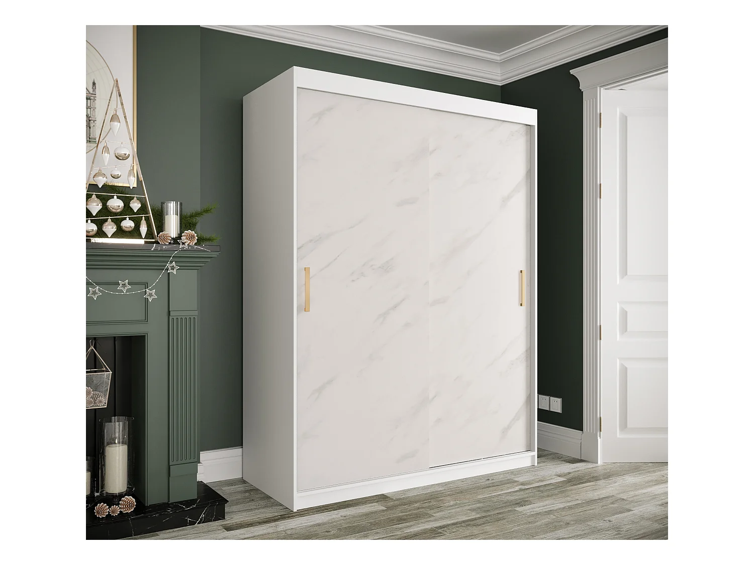 Schwebetürenschrank Marmur T 200/150/62 ( Weiß)