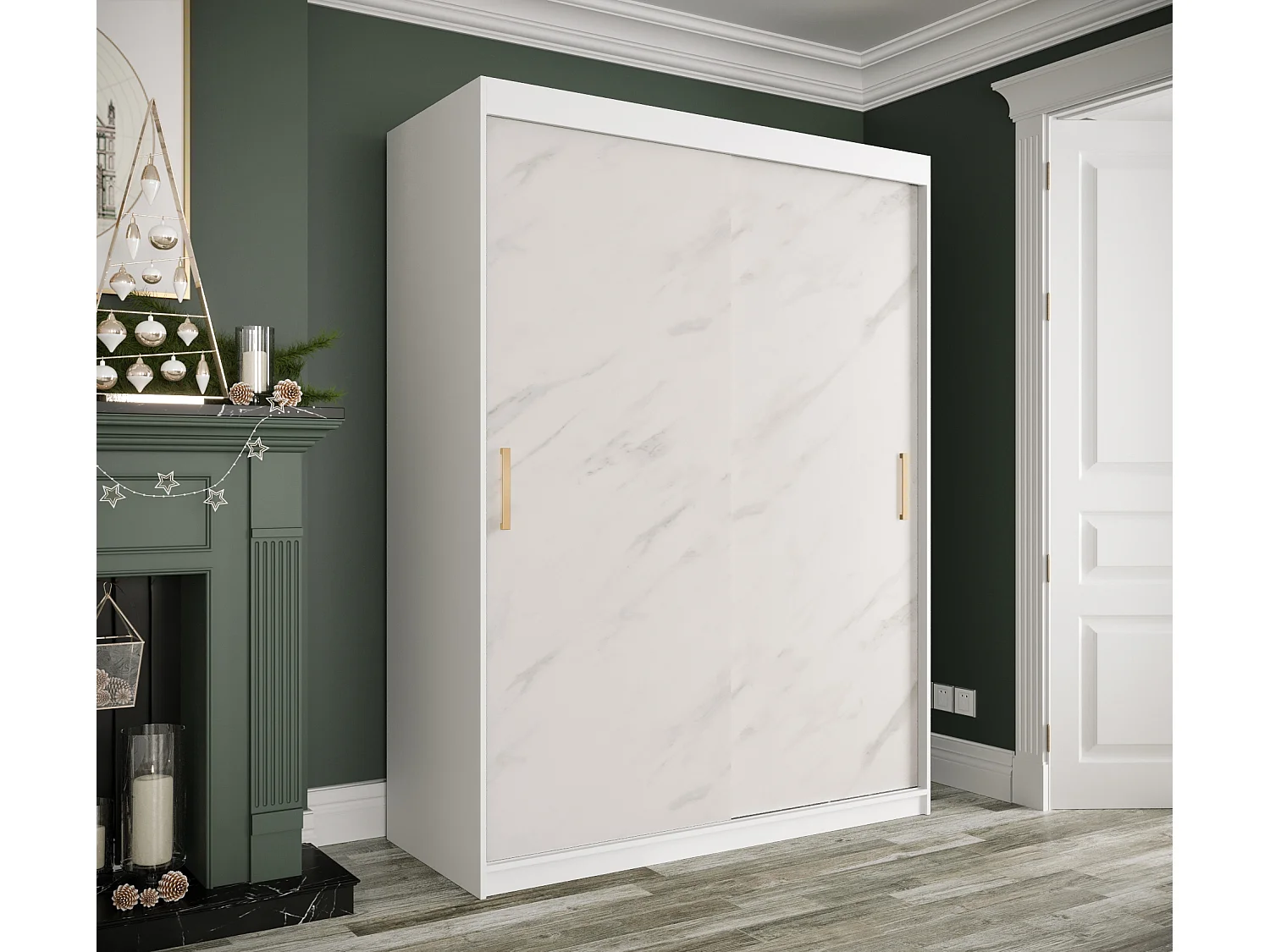 Armoire à portes coulissantes Marmur T 200/150/62 (Blanc)