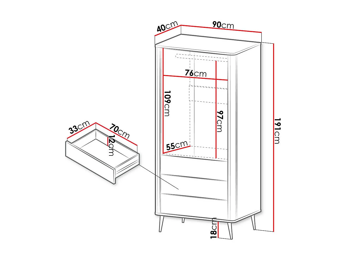 KLEIDERSCHRANK Marly Kaschmir / Graustein 90 / 60 / 191cm