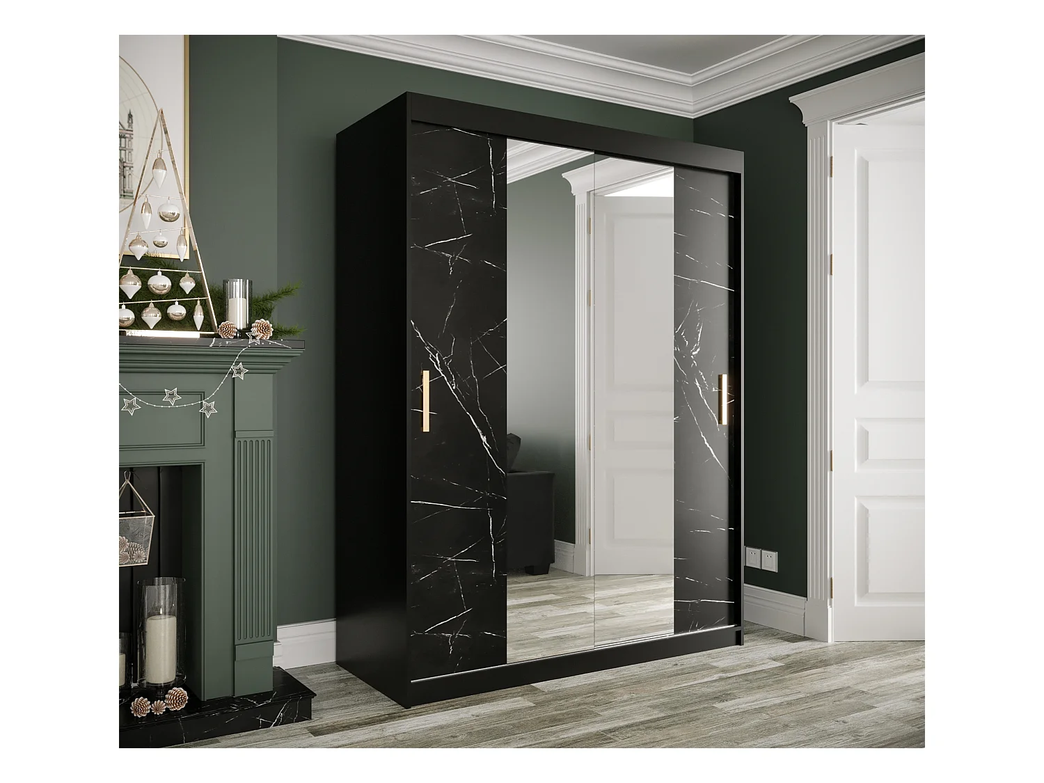 Armoire à portes coulissantes Marmur T1 200/150/62 (Noir)