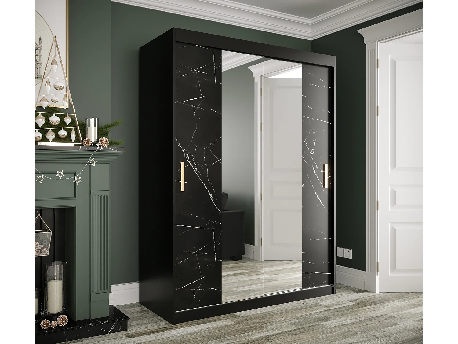 Kledingkast Marmur T1 200/150/62 ( Zwart)