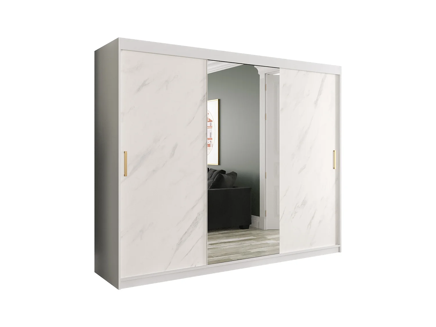 Armoire à portes coulissantes Marmur T1 200/250/62 (Blanc)