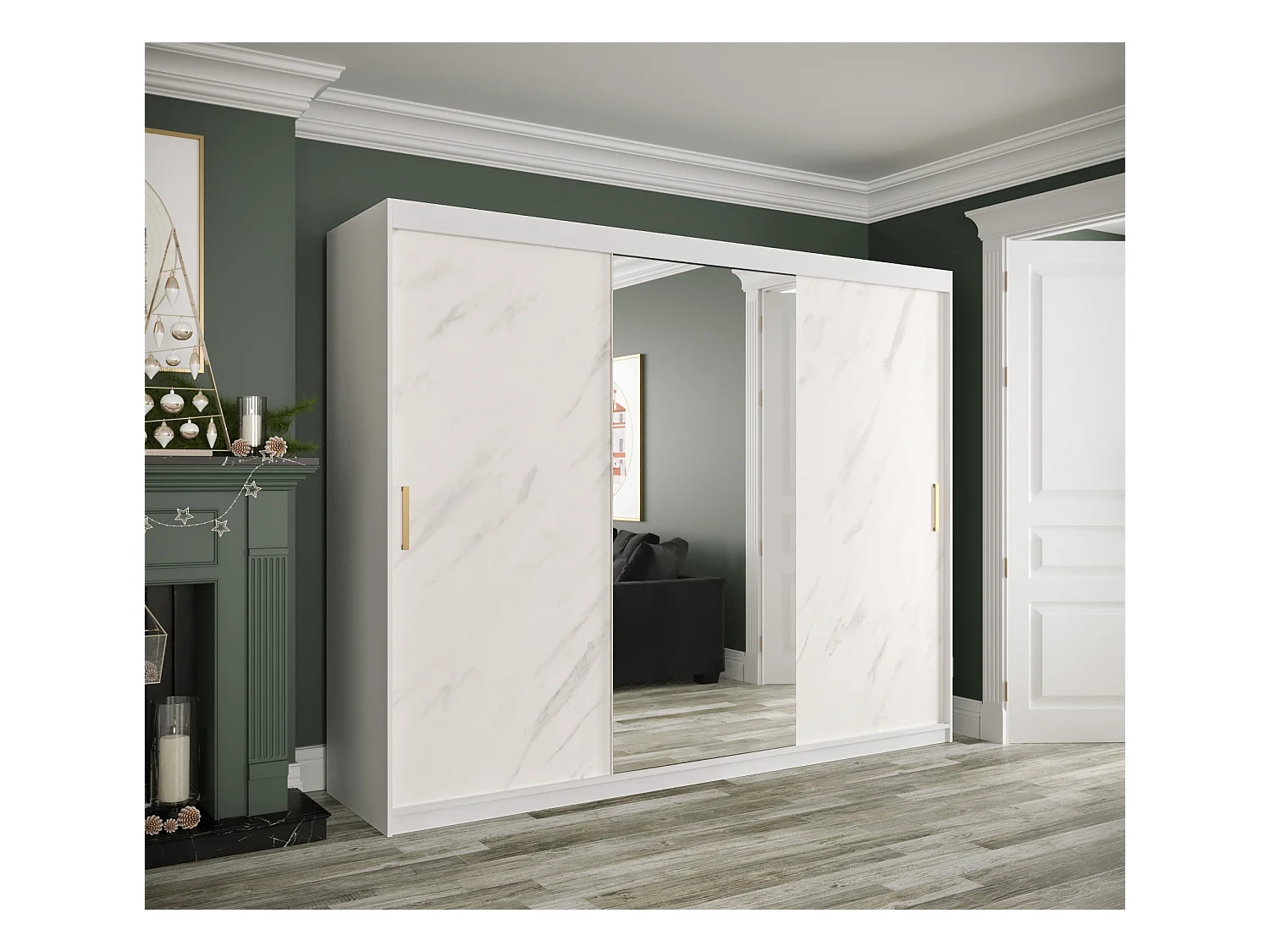 Armoire à portes coulissantes Marmur T1 200/250/62 (Blanc)