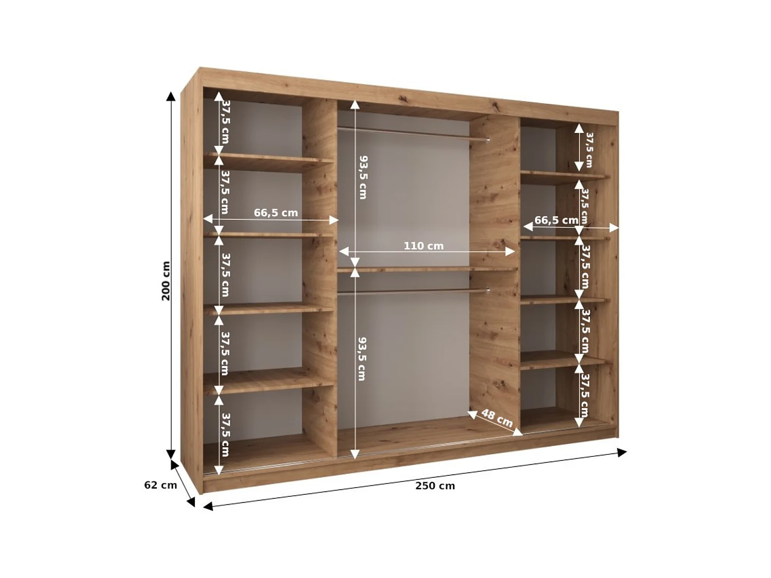 Armoire à portes coulissantes Marmur T1 200/250/62 (Blanc)