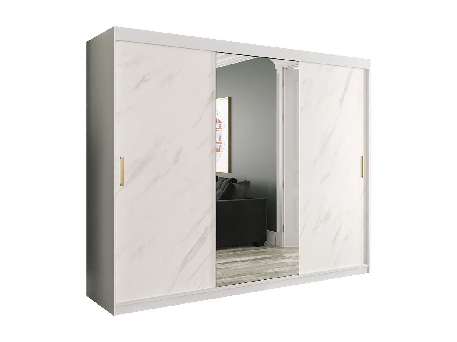 Armoire à portes coulissantes Marmur T1 200/250/62 (Blanc)
