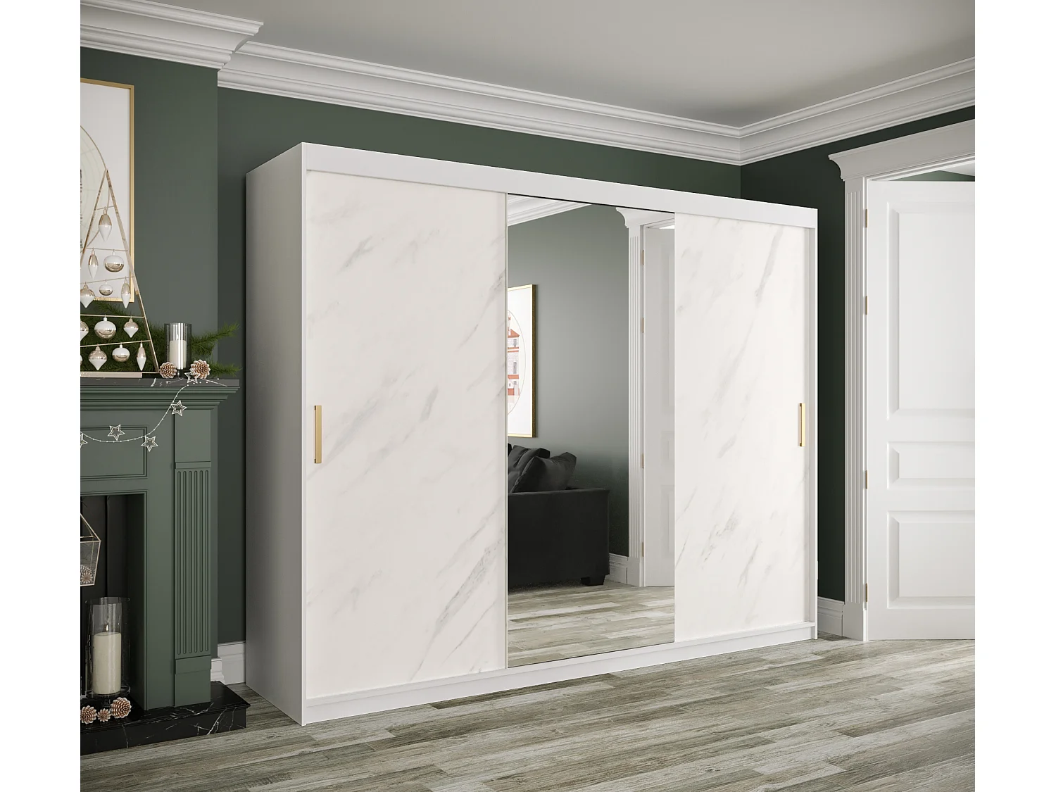 Armoire à portes coulissantes Marmur T1 200/250/62 (Blanc)