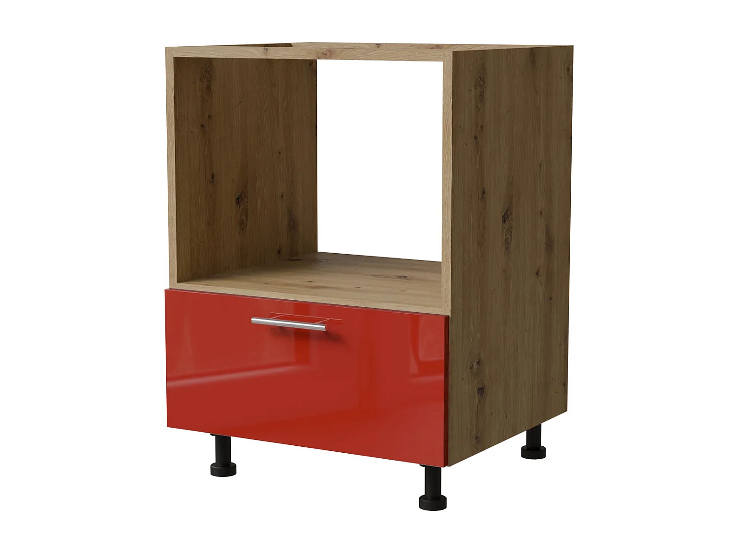HERDUMBAUSCHRANK Brerra D11K/60 Kompakt RAL 3002 karminrot Hochglanz / Eiche Artisan Matt 60 / 50 / 82cm