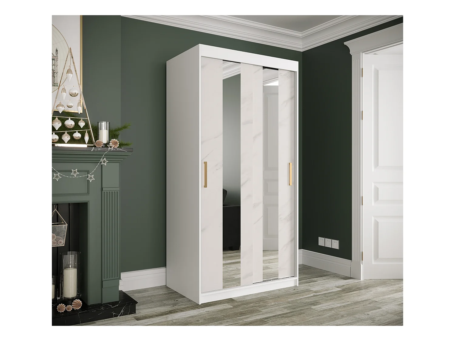 Armoire à portes coulissantes Marmur Pole 200/100/62 (Blanc)