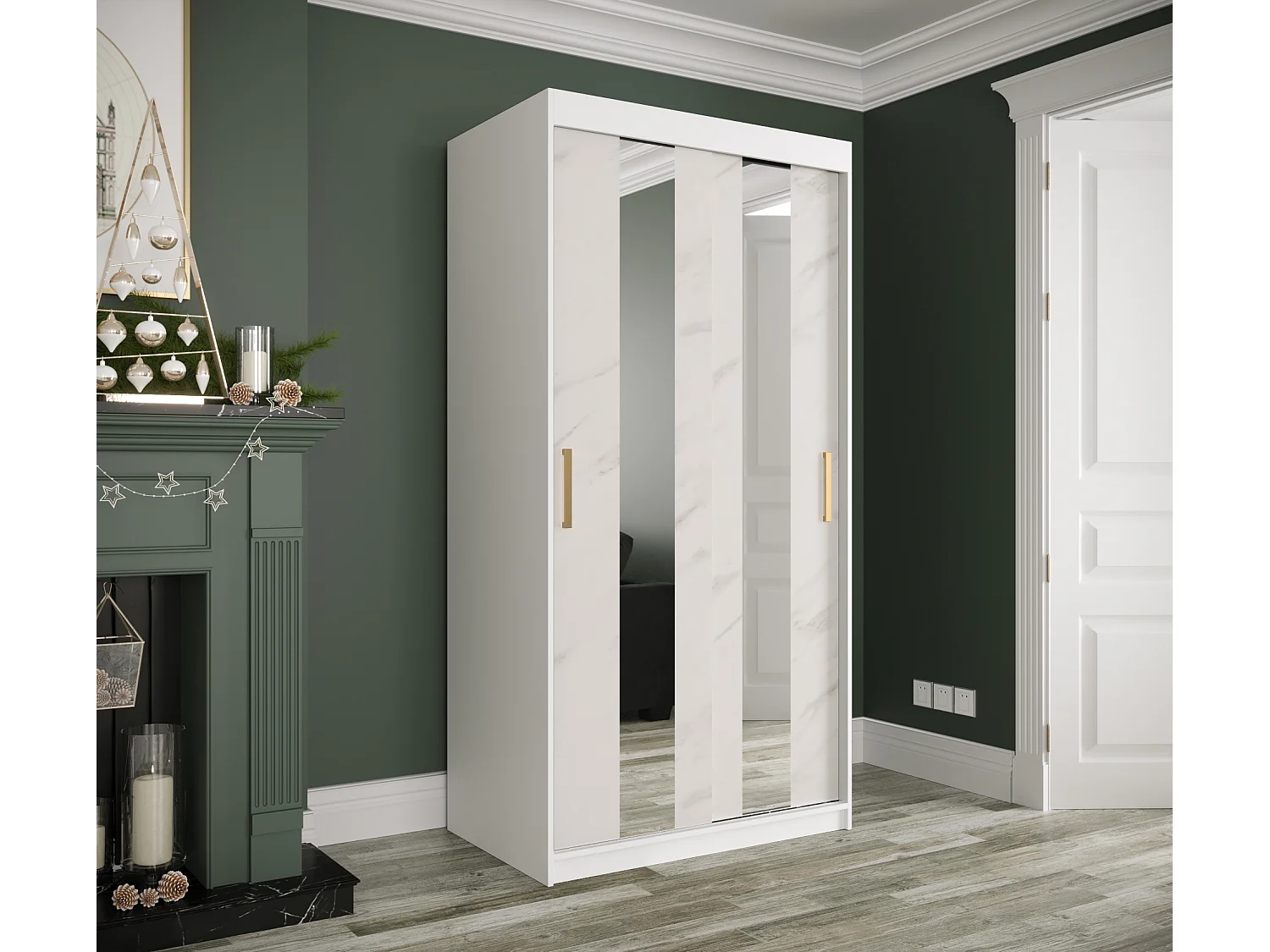 Armoire à portes coulissantes Marmur Pole 200/100/62 (Blanc)