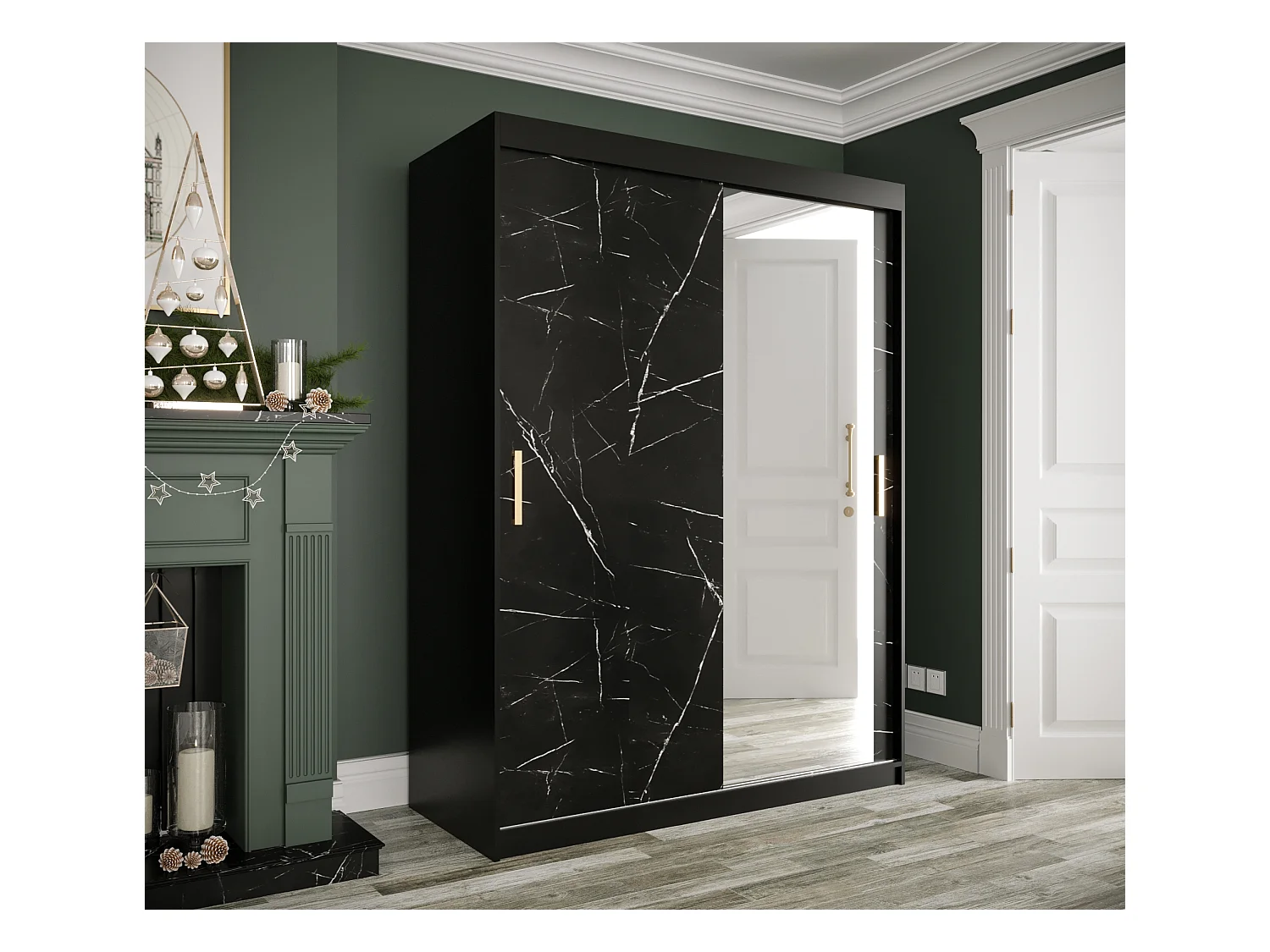 Armoire à portes coulissantes Marmur T2 200/150/62 (Noir)