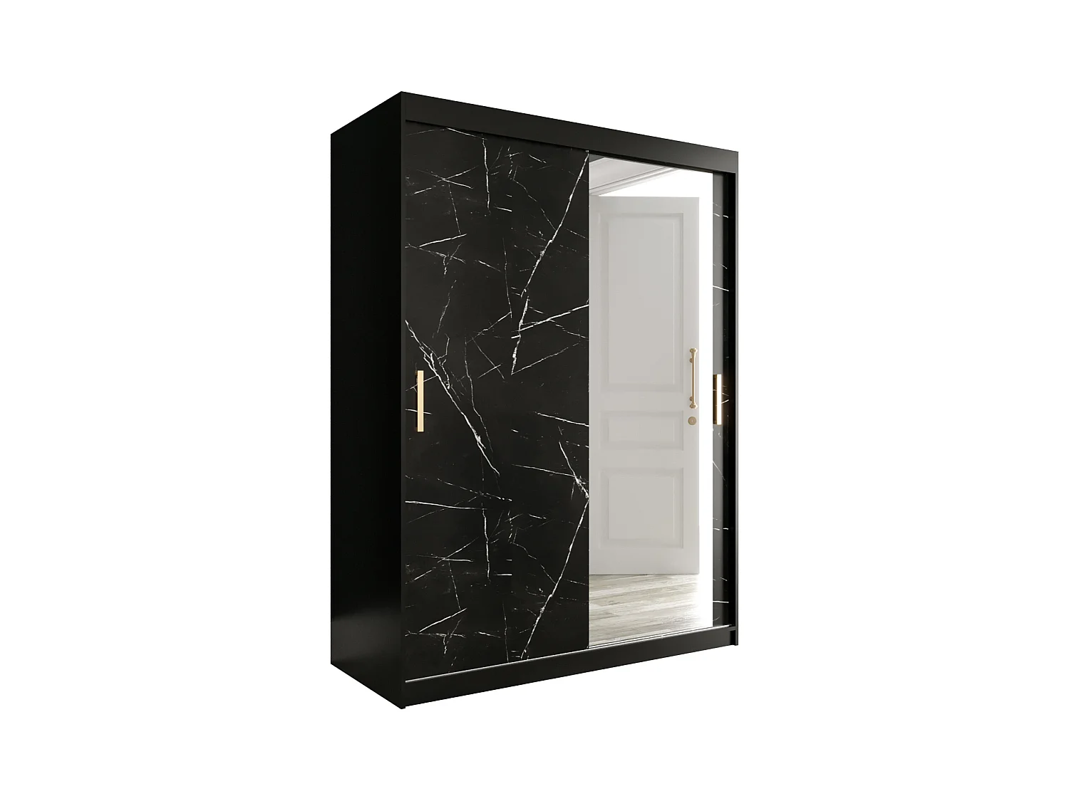 Schwebetürenschrank Marmur T2 200/150/62 ( Schwarz)