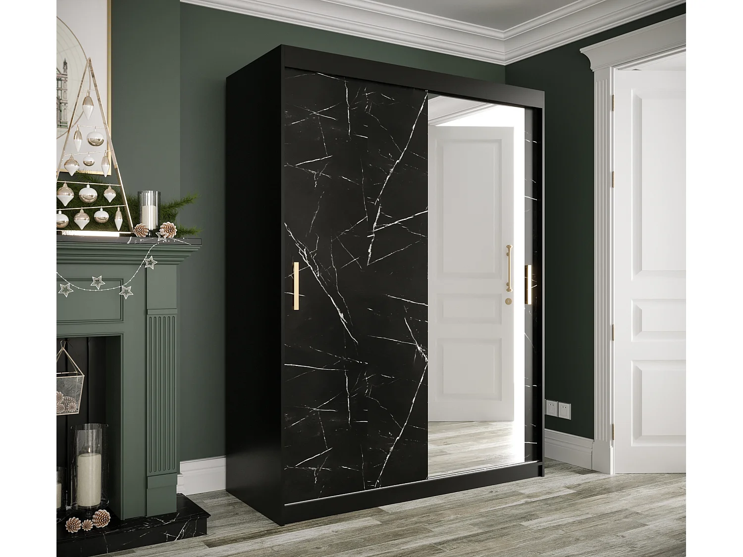 Kledingkast Marmur T2 200/150/62 ( Zwart)