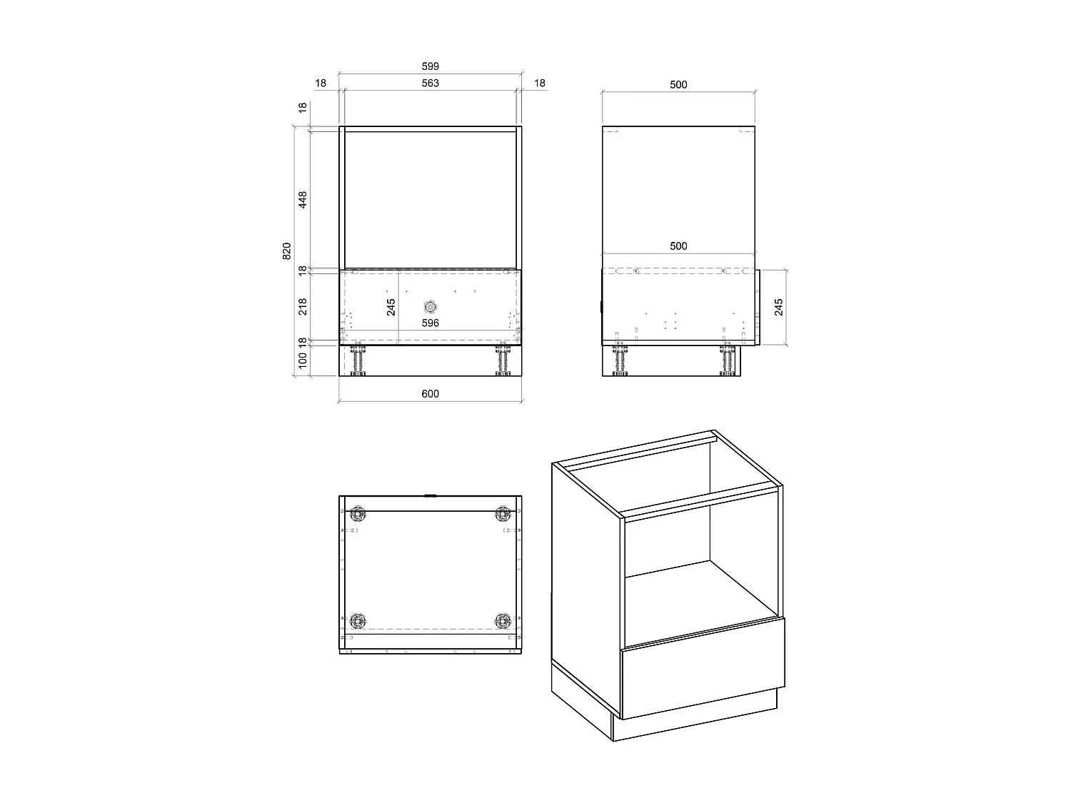 HERDUMBAUSCHRANK Brerra D11K/60 Kompakt RAL 9001 creme Hochglanz / Schwarz Matt 60 / 50 / 82cm