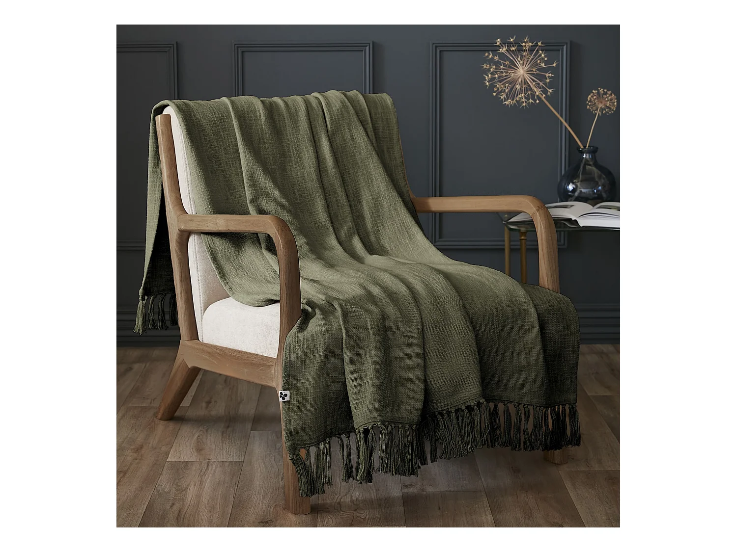 Plaid à franges chaud thym 130x160 Lina