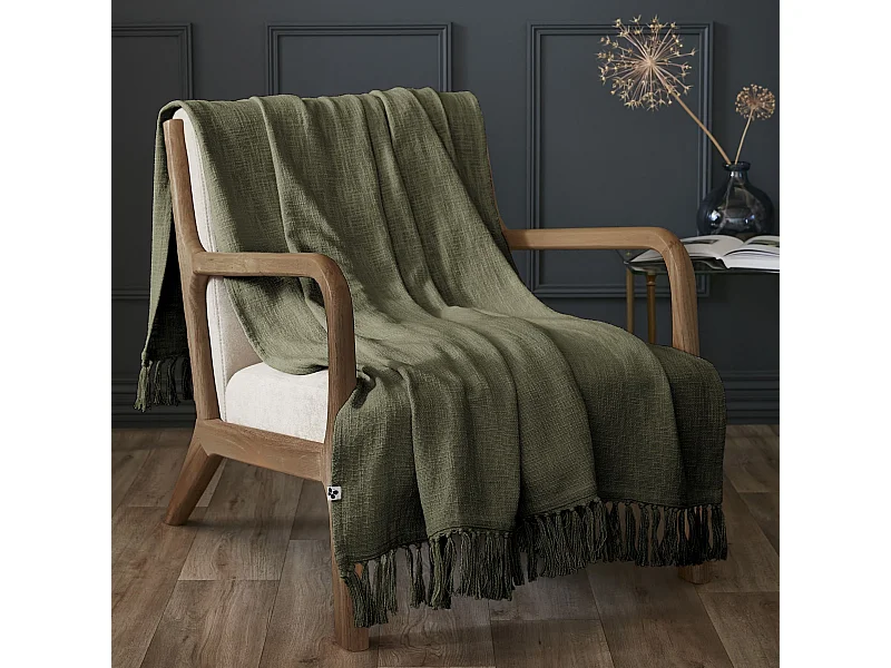 Plaid à franges chaud thym 130x160 Lina