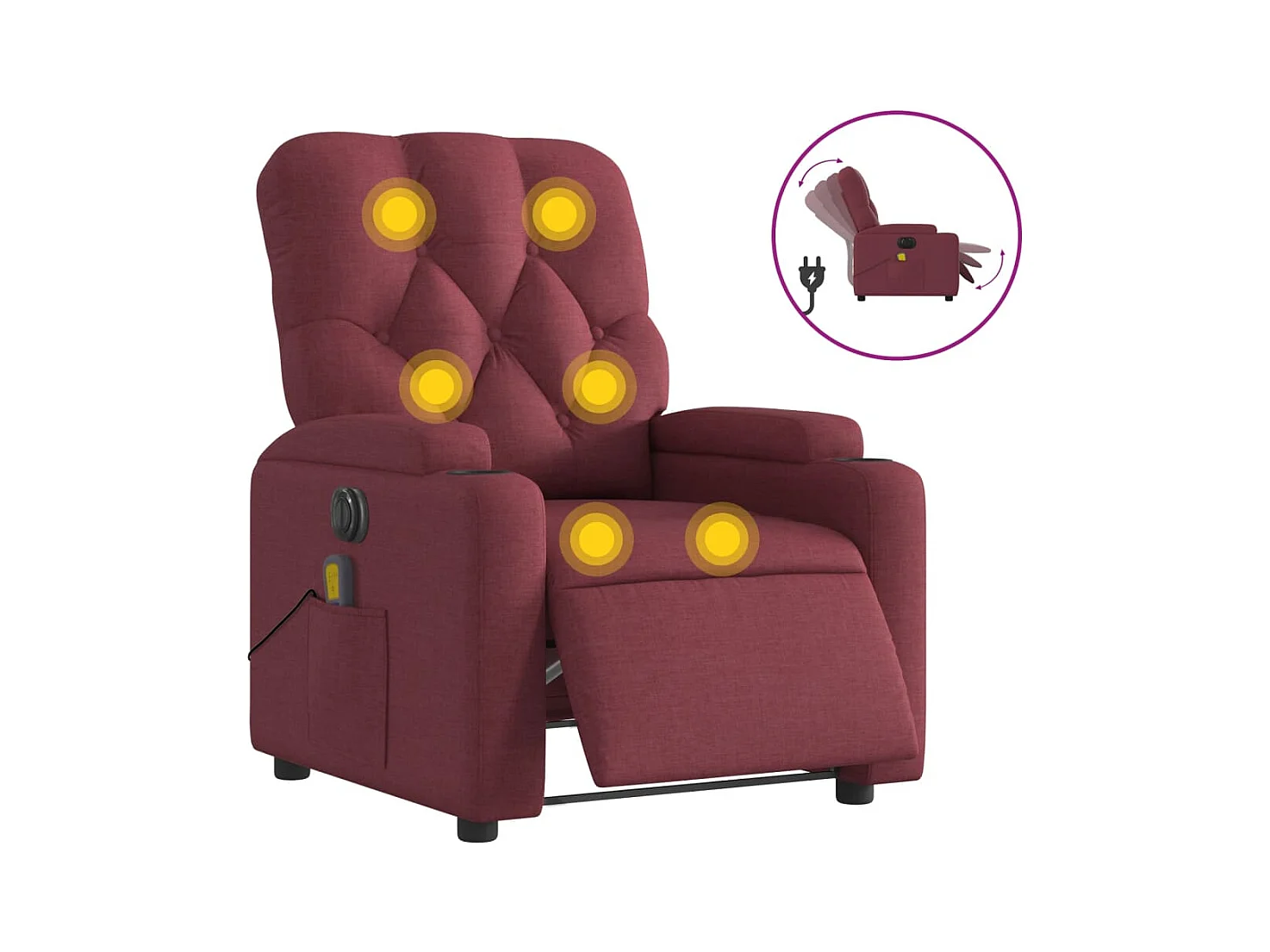 Fauteuil inclinable électrique-Fauteuil de massage pour Salon Rouge bordeaux Tissu SHL5458