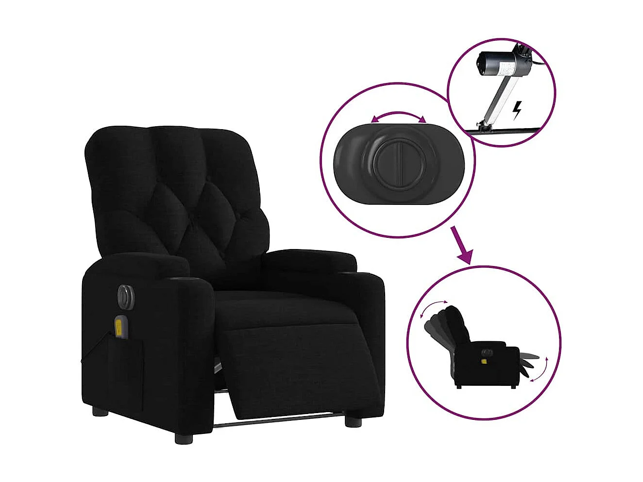 Fauteuil inclinable électrique-Fauteuil de massage pour Salon Noir Tissu SHL4814