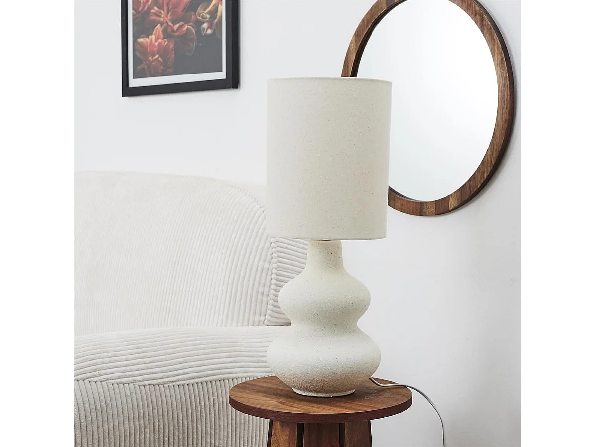 Lampe à poser en terre cuite crème et abat-jour lin (H50cm)