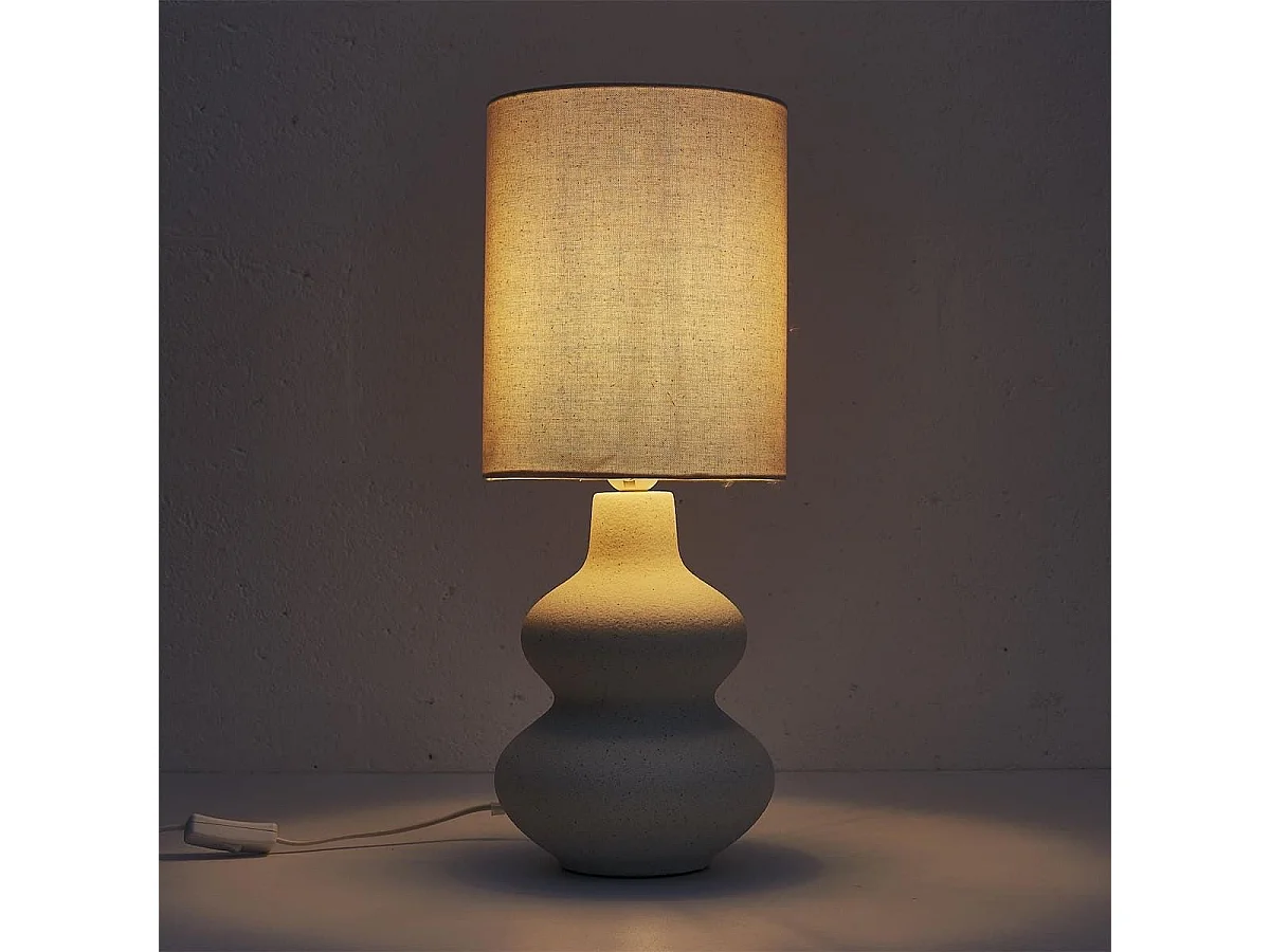 Lampe à poser en terre cuite crème et abat-jour lin (H50cm)