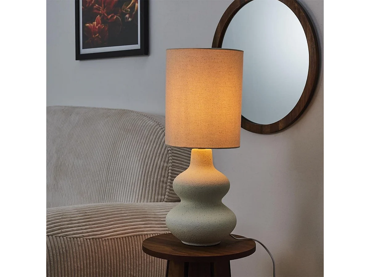 Lampe à poser en terre cuite crème et abat-jour lin (H50cm)