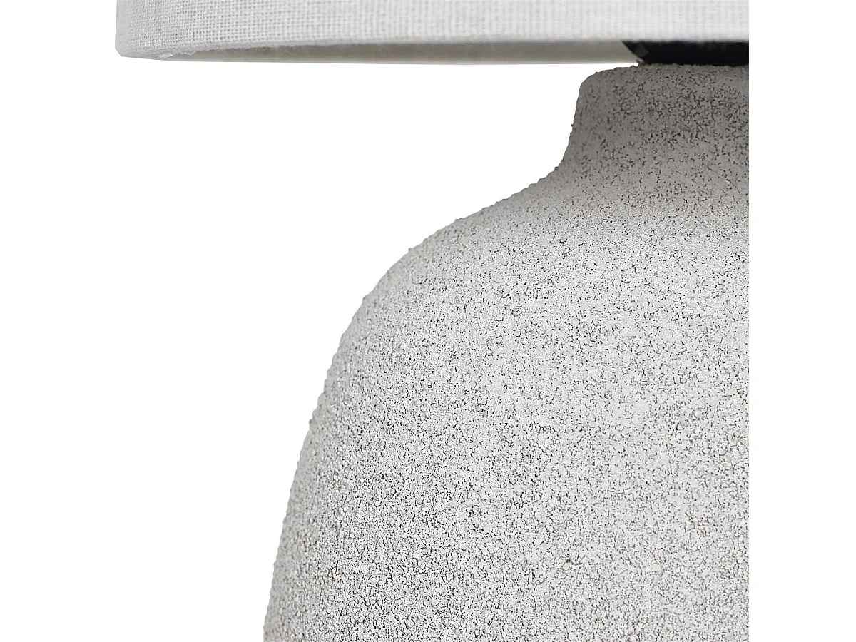 Lampe à poser en terre cuite embossée argent et abat-jour lin (H40cm)