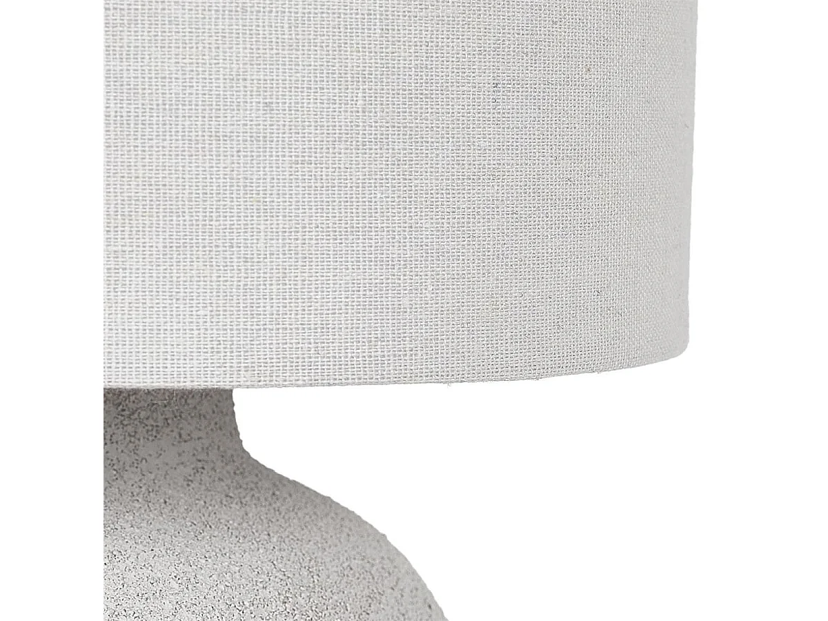 Lampe à poser en terre cuite embossée argent et abat-jour lin (H40cm)