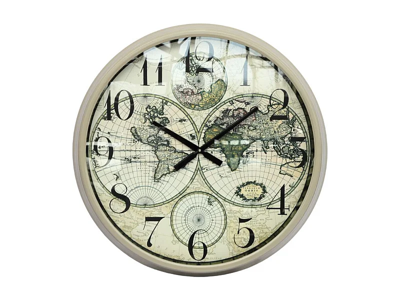 Grande horloge murale décorative map monde salon métal beige 75 cm