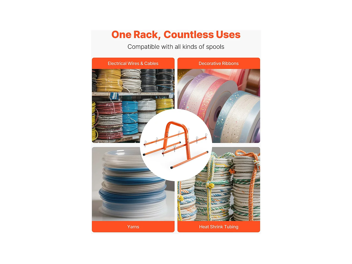 Support de Bobines de Fil SucceBuy, Support en Tube d'Acier Robuste, pour Rangement Jusqu'à 8 Bobines de Diamètre Maximal de 24 cm dans Diverses Conditions