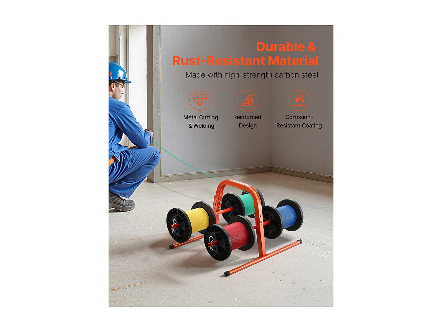 Support de Bobines de Fil SucceBuy, Support en Tube d'Acier Robuste, pour Rangement Jusqu'à 8 Bobines de Diamètre Maximal de 24 cm dans Diverses Conditions