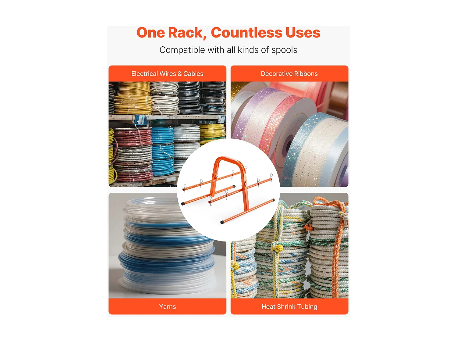 Support de Bobines de Fil SucceBuy, Support en Tube d'Acier Robuste, pour Rangement Jusqu'à 8 Bobines de Diamètre Maximal de 24 cm dans Diverses Conditions