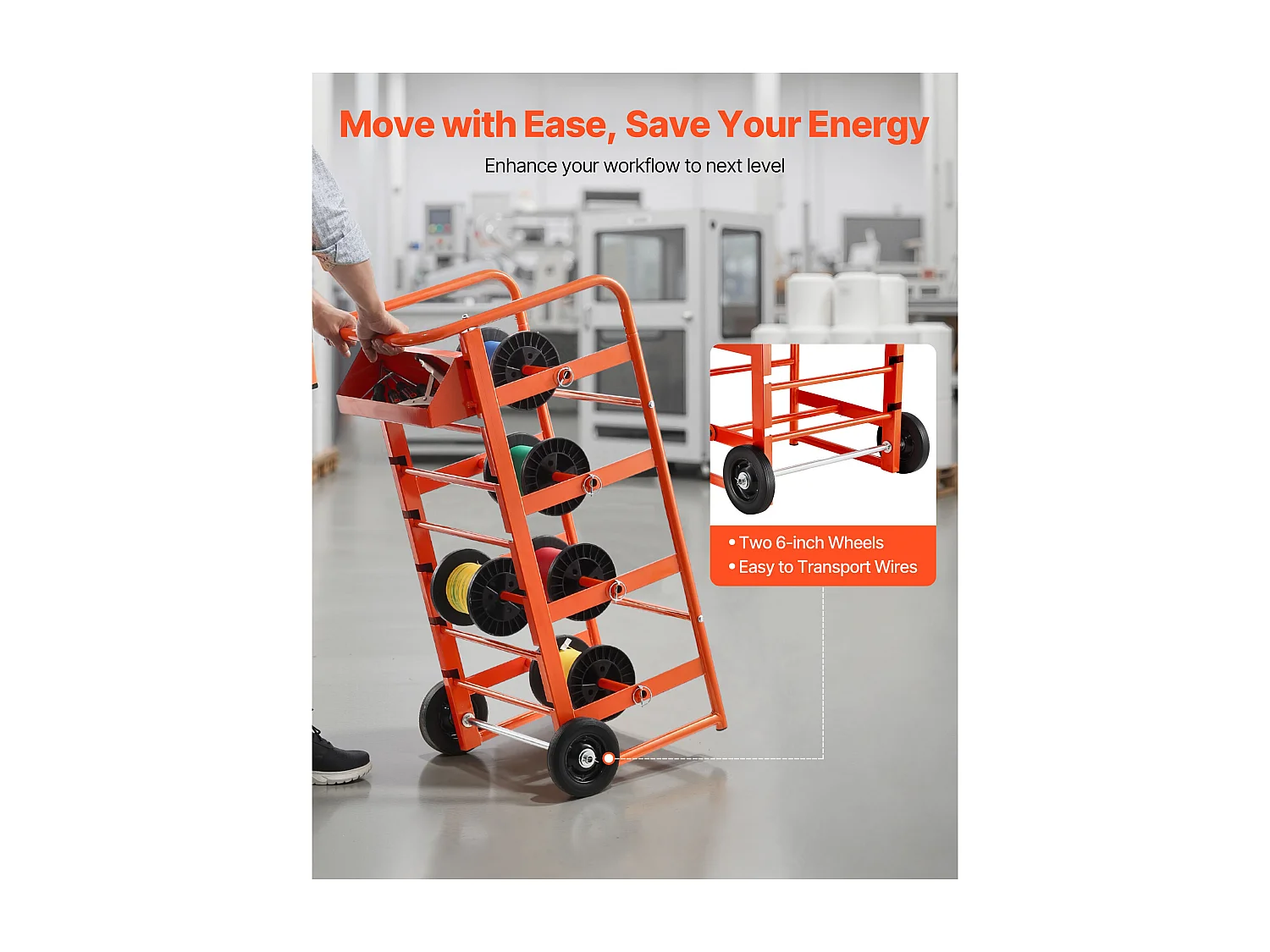 Support de Bobines de Fil SucceBuy, 11 Barres Transversales, Distributeur de Bobines de Câbles à Roulettes, Porte-Câbles Autoportant, Capacité 136 kg