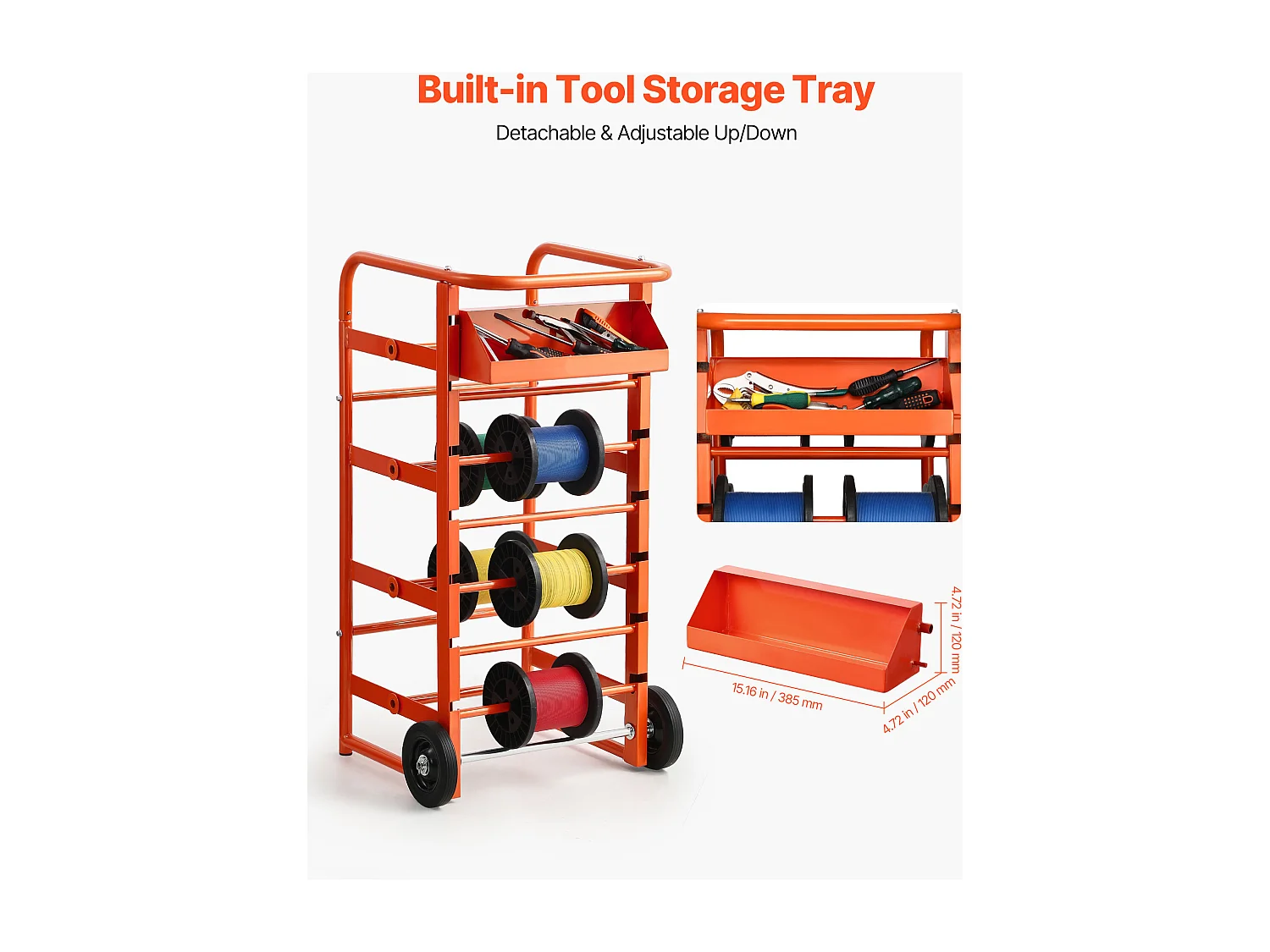 Support de Bobines de Fil SucceBuy, 11 Barres Transversales, Distributeur de Bobines de Câbles à Roulettes, Porte-Câbles Autoportant, Capacité 136 kg