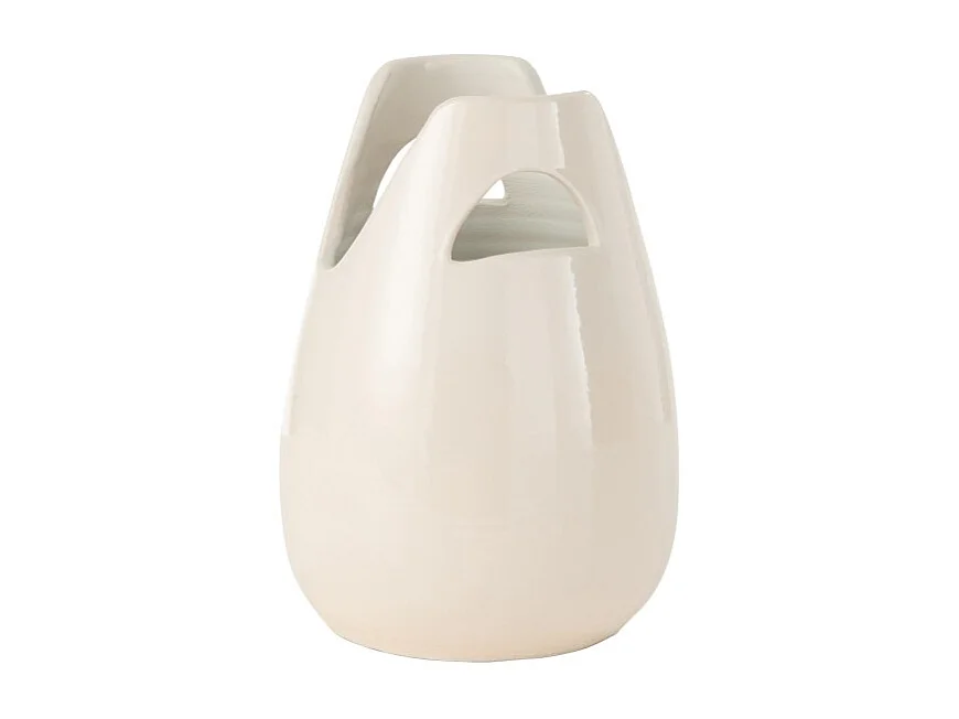 Jarrón asa de cerámica blanca 20x20x30 cm